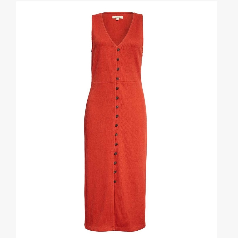 Maxwell, Ribbed Knit Midi Button-front Dress, Etruscan Clay Color, Sz L